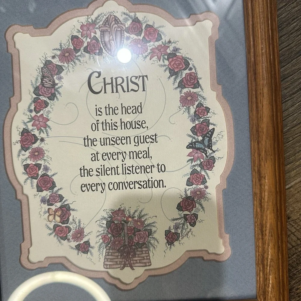 Cottagecore Christ Is The Head of This House Wood Framed Wall Art‎ 90s Floral